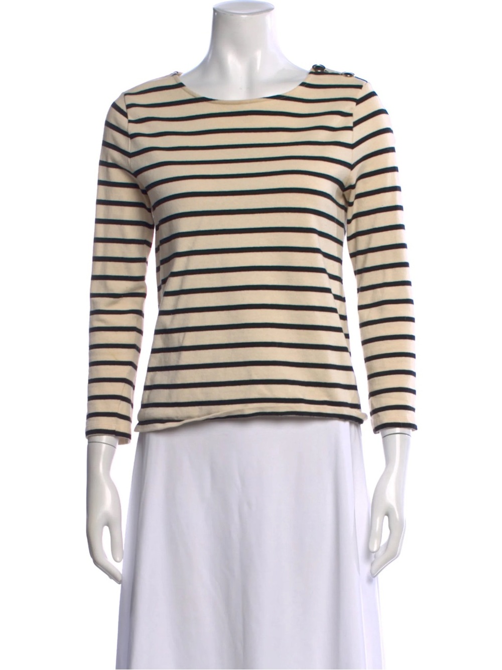 Sezane Cream and Black Striped Long-Sleeve Top